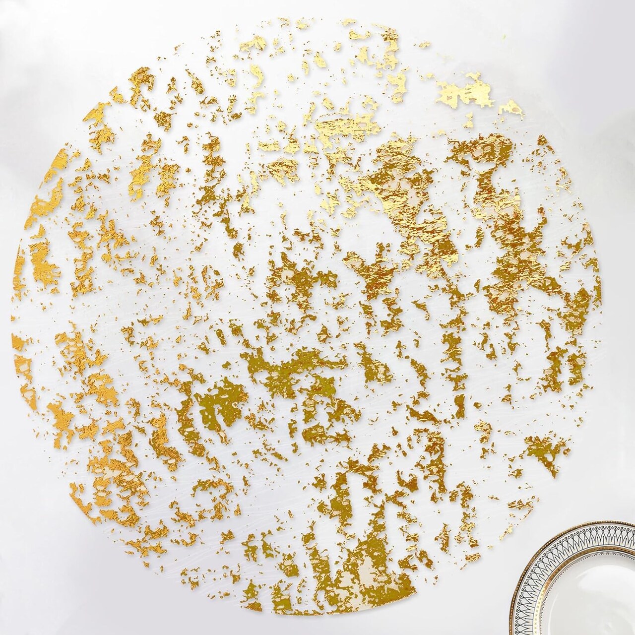 Disposable Gold Placemats Set of 24 Metallic Thin Round 13 Inch Gold Foil Mesh Pressed Fall Table Mates 24 Pack Gold Doilies for Wedding Birthday Party